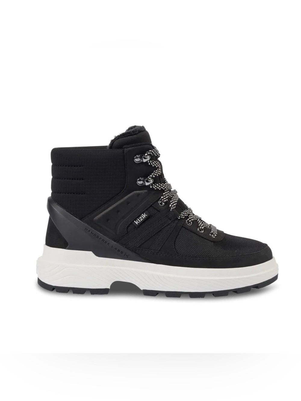 Kizik Women's Black Lace-Up Ankle Boot with White Platform Sole